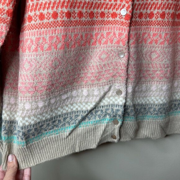 Talbots Cardigan Womens Sz X Rainbow Fair Isle Lambs Wool Mohair Blend Nordic - Picture 6 of 10